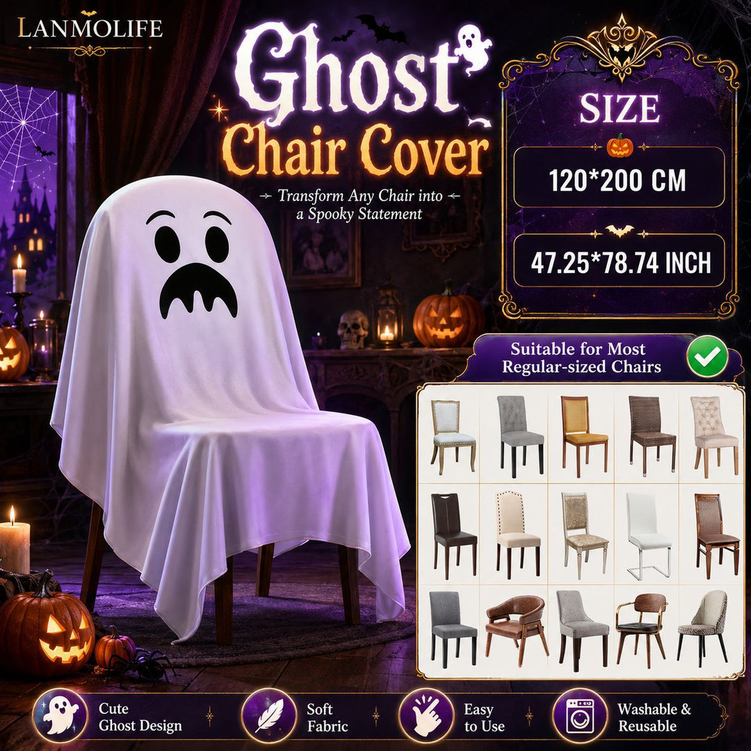 Halloween Chair Cover made of Cotton with Spooky Face and Zigzag Hem