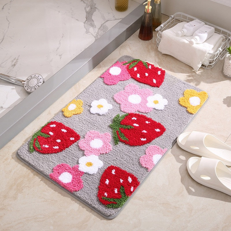 Strawberry-Themed Plush Bath Mat