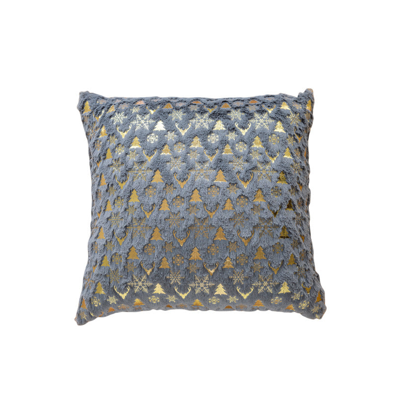 Decorative Plush Velvet Holiday Throw Pillow Cover with Gold Foil Motif