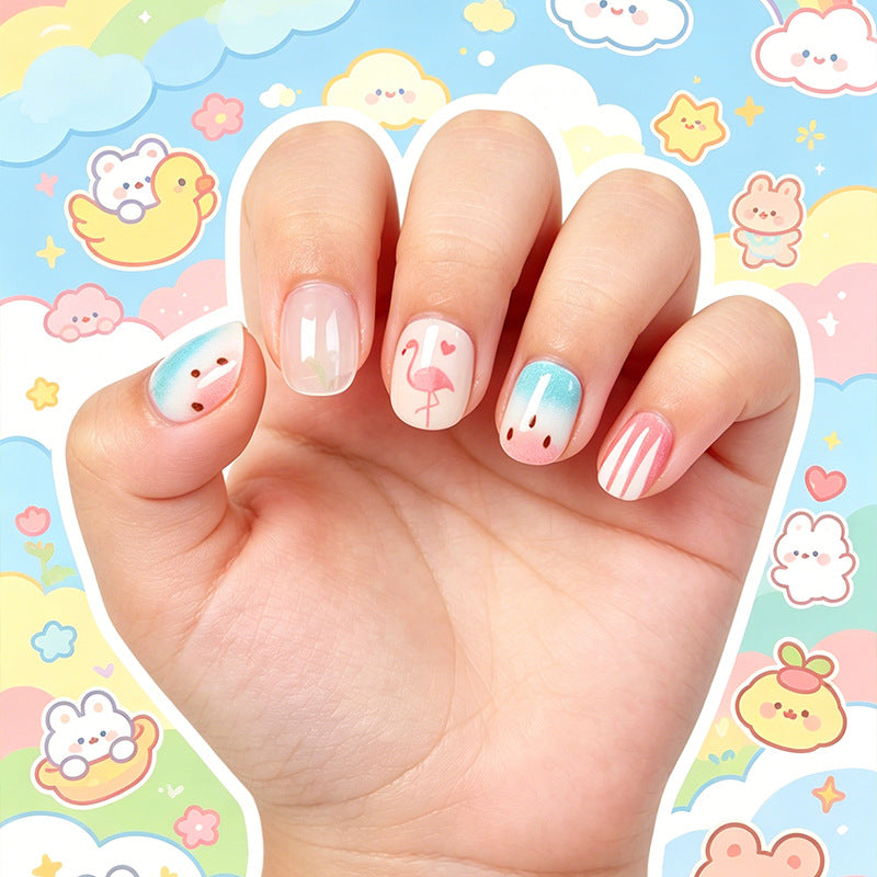 Nail art set with playful flamingo and stripe patterns Kalsten