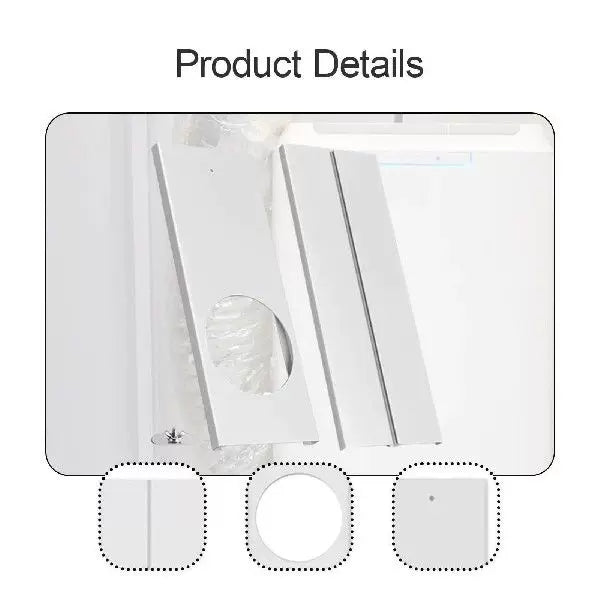 Unisex universal size portable air conditioner window ventilation plate adapter with circular exhaust cutout and adjustable sliding panel Kalsten