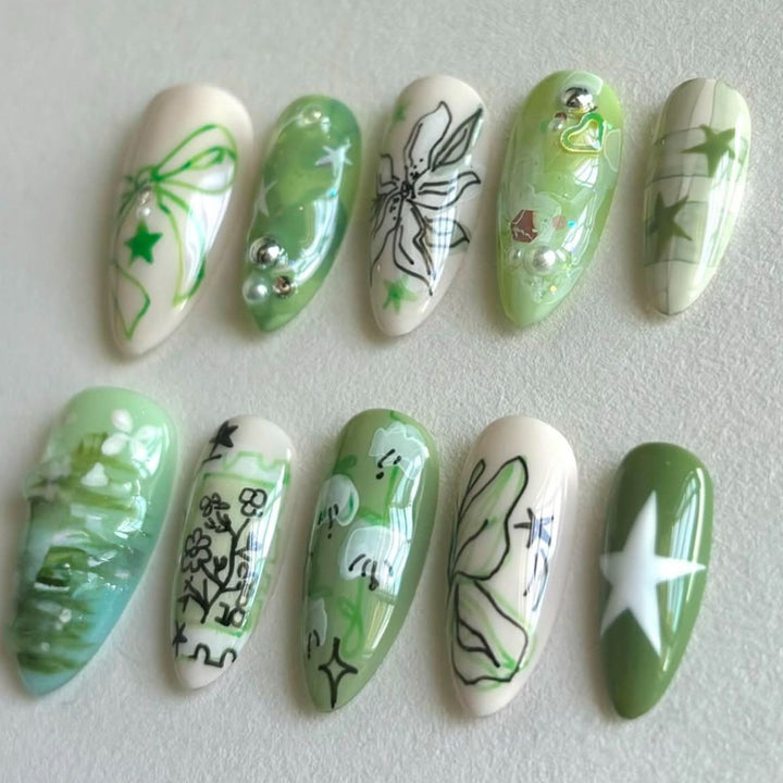 Artistic Green-Themed Nail Enhancements Kalsten