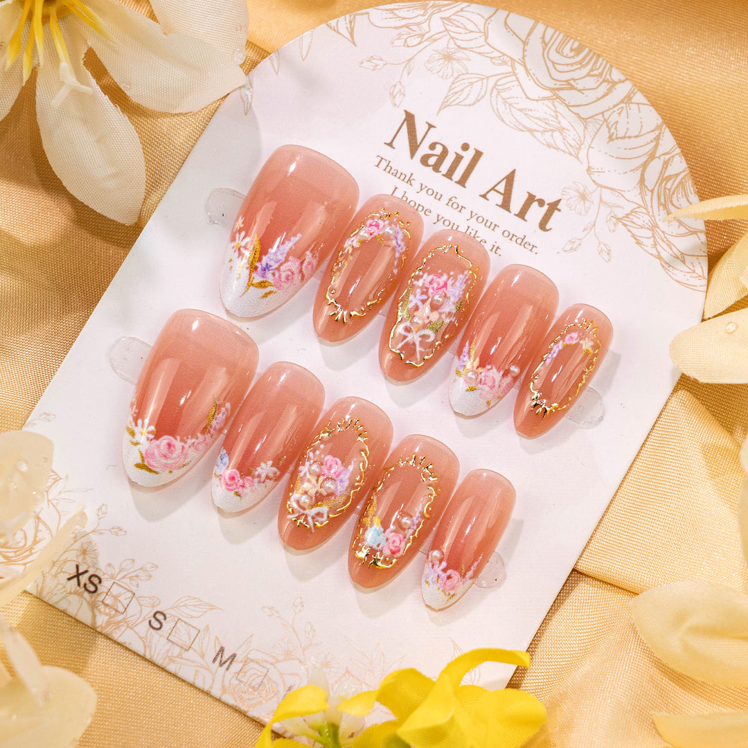 Elegant Floral Art Press-On Nail Set