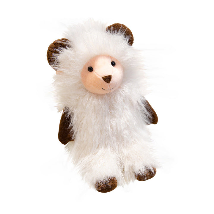 Plush Fluffy Ram-Inspired Teddy with Long Faux-Fur Coat and Embroidered Face Kalsten