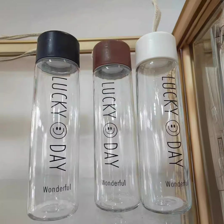 Ladies High Quality Glass Drinking Bottle with Carabiner Kalsten
