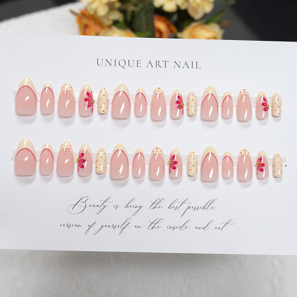 Floral-Themed Long-Stiletto Press-On Nails