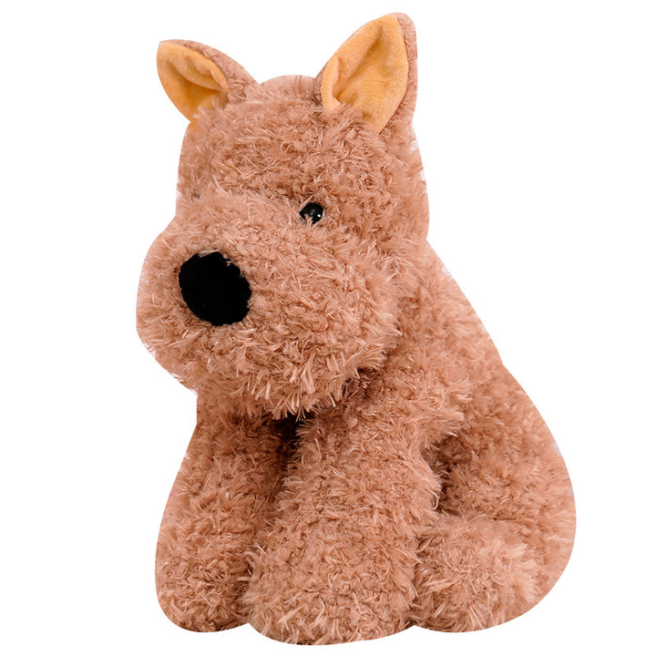 Fluffy Sitting Plush Dog Stuffed Toy with Curly Faux-Fur and Huggable Bean-Fill Kalsten