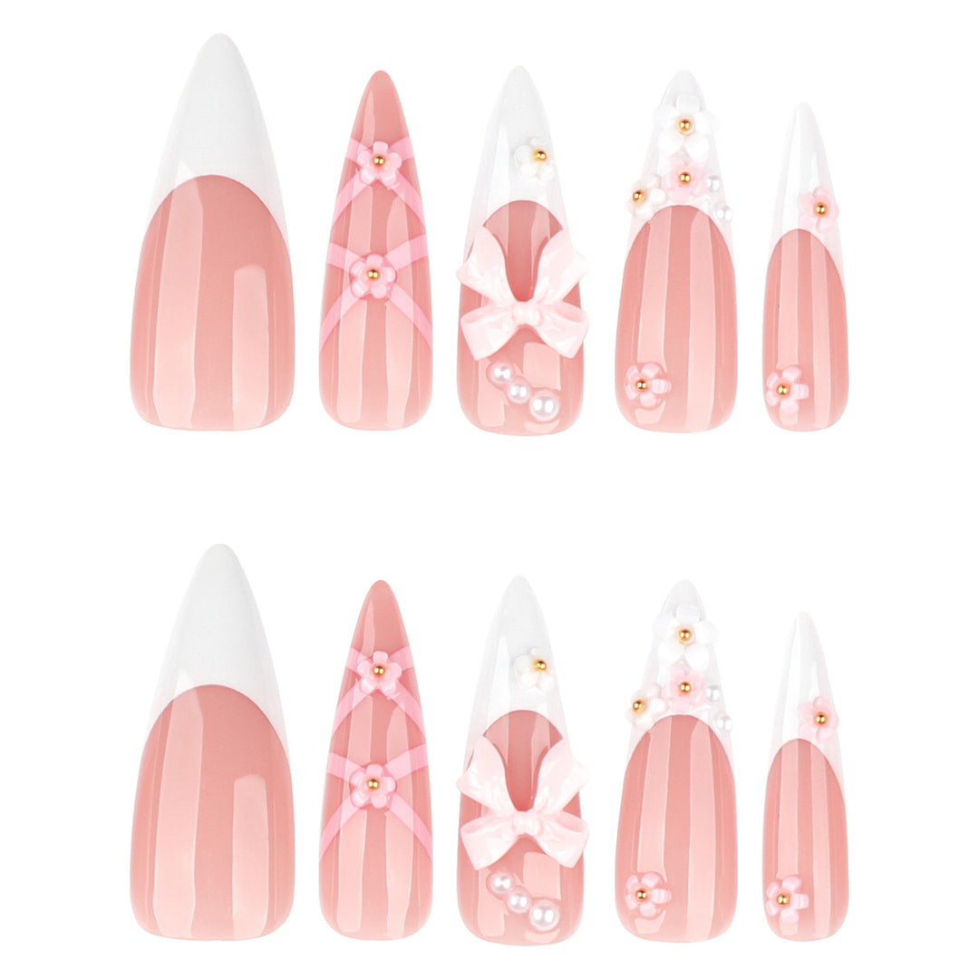 Artful Nail Art with Romantic Bows and Flowers Kalsten