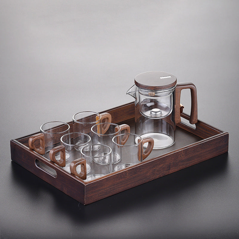 Artisan Glass Tea Set With Wooden Handle Pitcher And Serving Tray