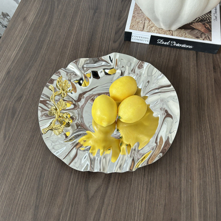Decorative Artistic Metal Bowl with Floral Accents