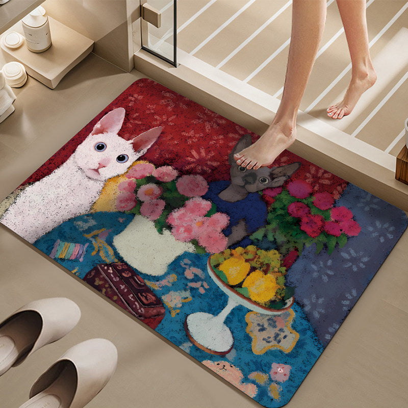 Cartoon Cat-Themed Bath Mat Kalsten