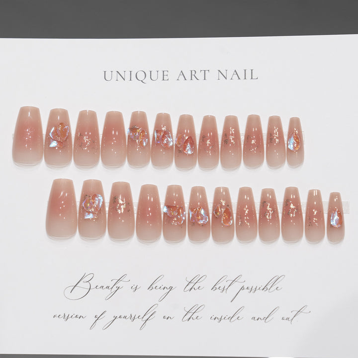 Artistic Long Press-On Nails with Abstract Floral Design