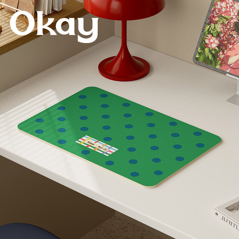 Oversized Eco-Leather Desk Mat with Non-Slip Base and Retro Grid Print