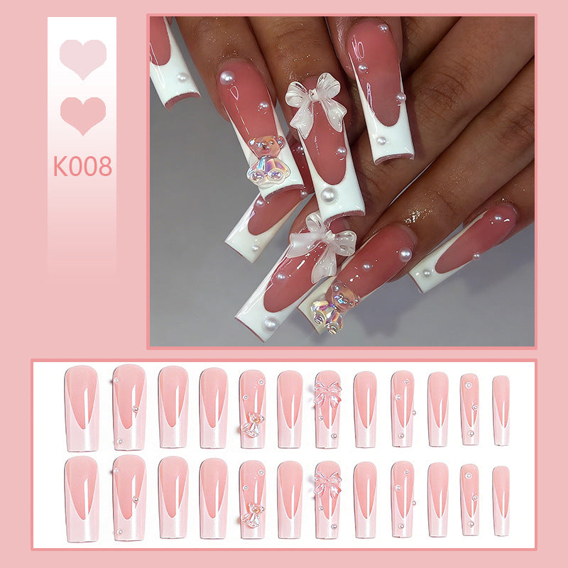 Artificial nail set with elegant bow and pearl decorations Kalsten