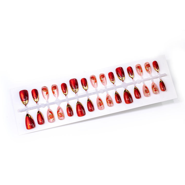 Artistic Press-On Nail Set with Floral and Metallic Accents Kalsten