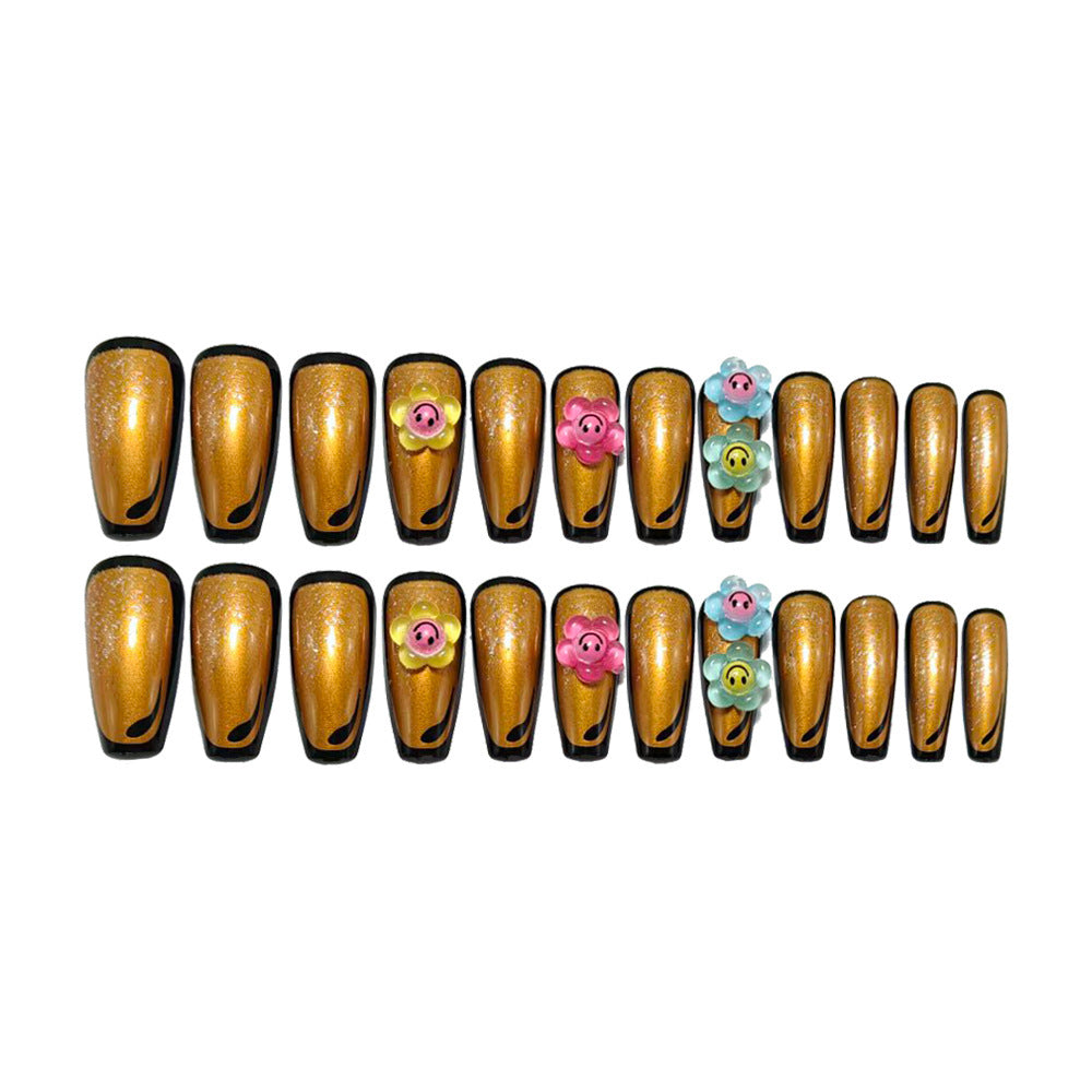 Artificial nails with eye-catching glitter and colorful floral appliqués Kalsten