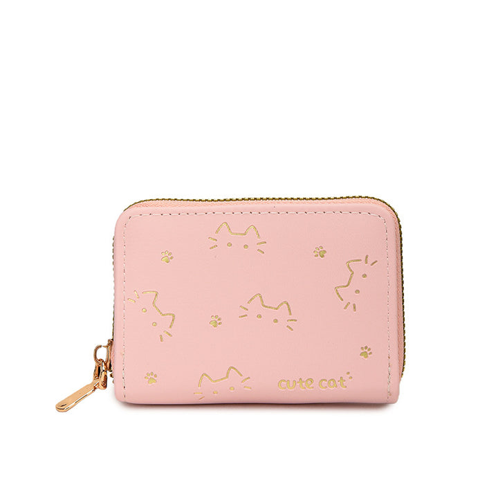 Playful Cat-Themed Compact Zip Wallet