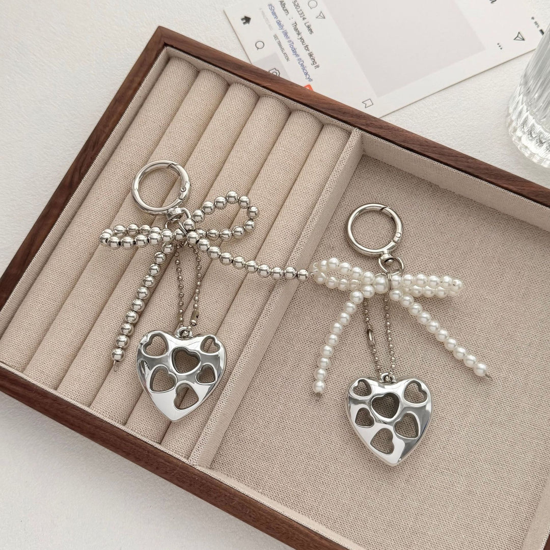 Heart-Shaped Charm Keychain with Beaded Bow Kalsten