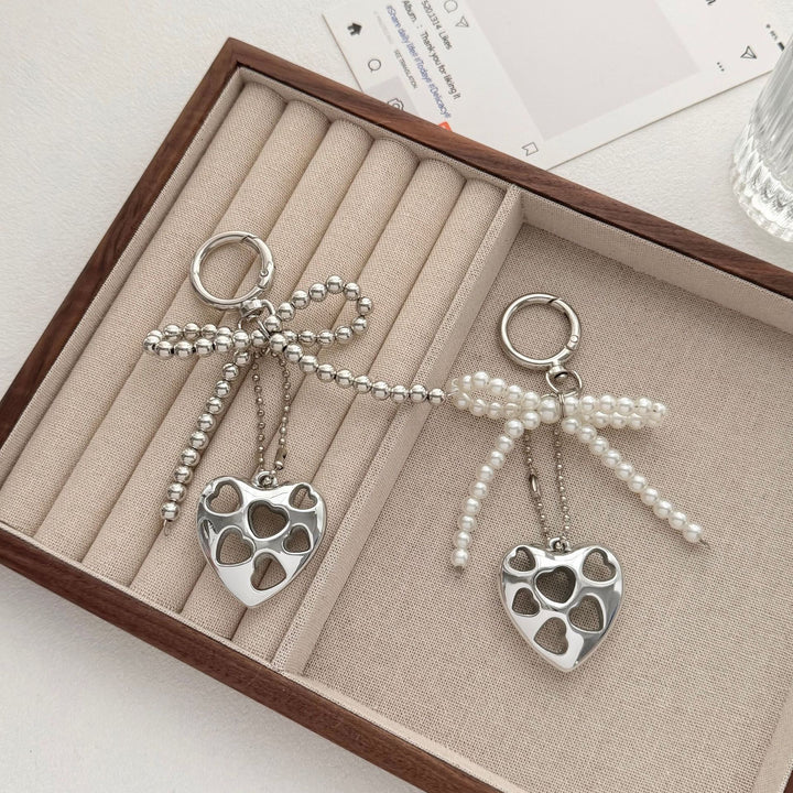 Heart-Shaped Charm Keychain with Beaded Bow Kalsten