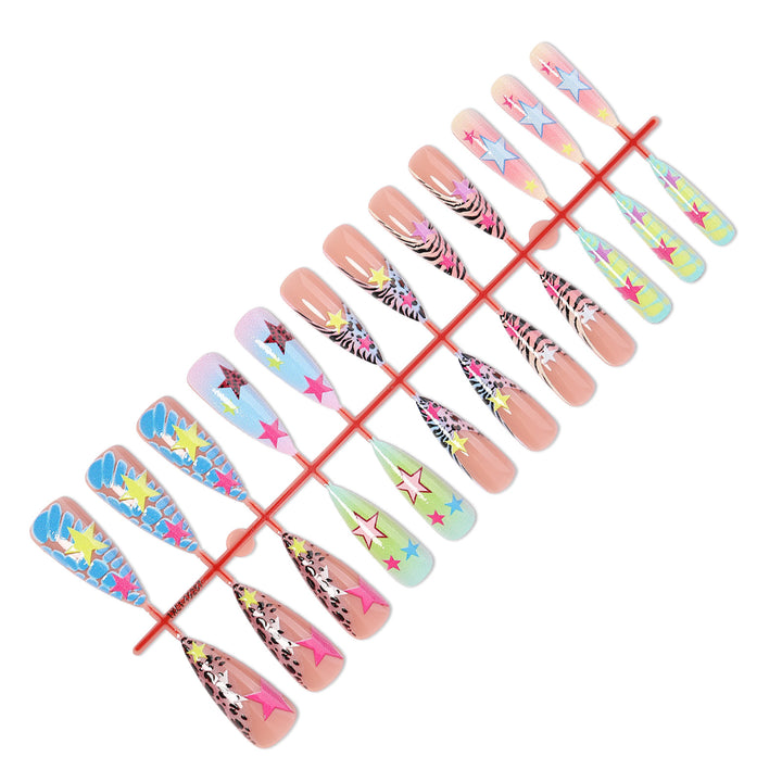 Creative nail set with colorful stars and animal patterns Kalsten