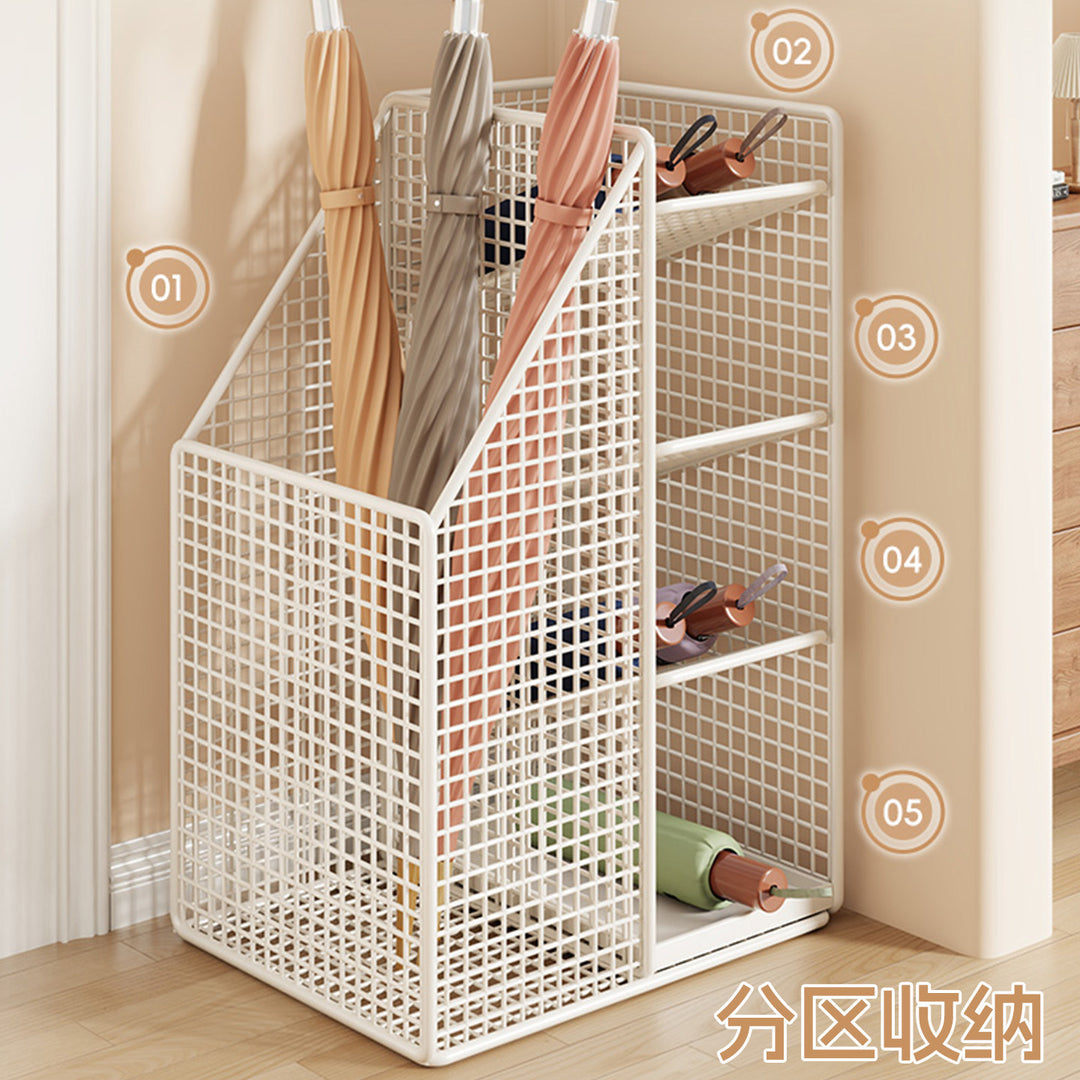 Vertical Metal Mesh File and Magazine Organizer with Angled Divider and Wooden Base