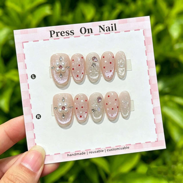 Artistic Press-On Nail Set with Floral and Graphic Designs