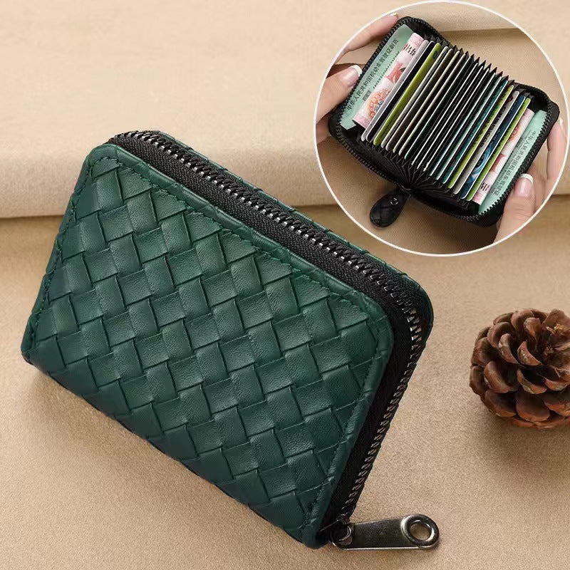 Woven Leather Zippered Wallet