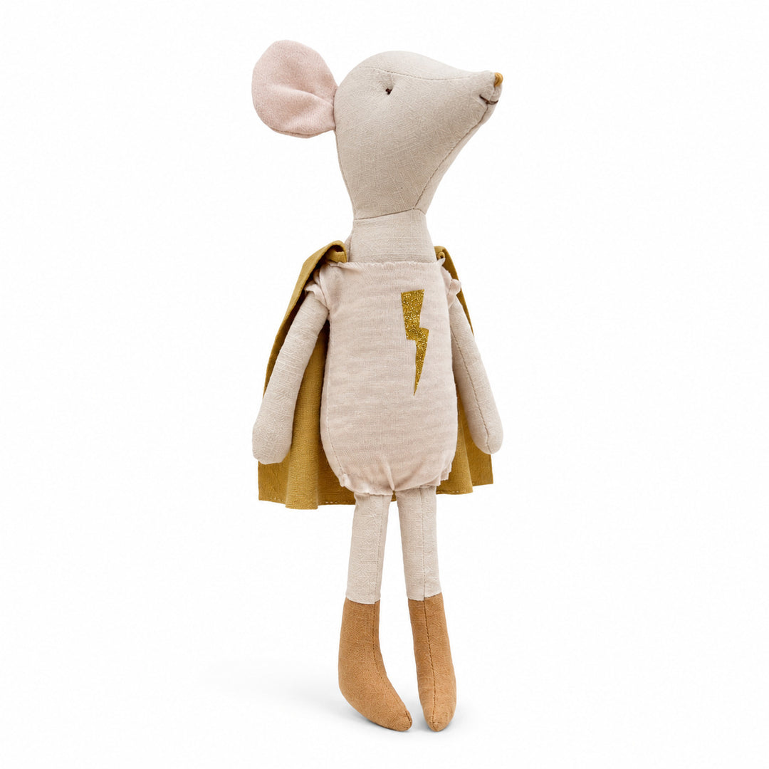 Handmade Linen Bunny Soft Cloth Doll with Embroidered Overalls