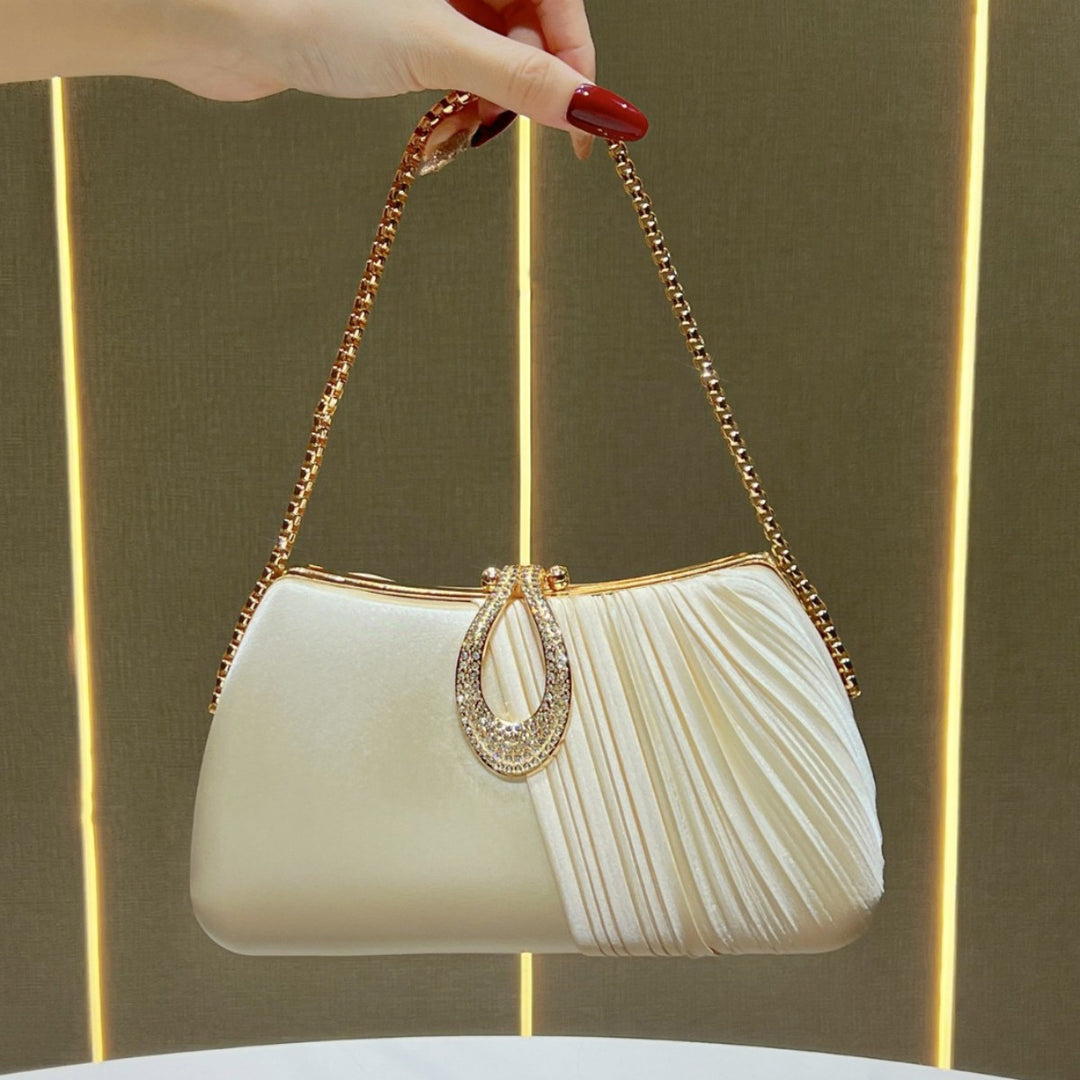 Pleated Evening Purse with Decorative Chain