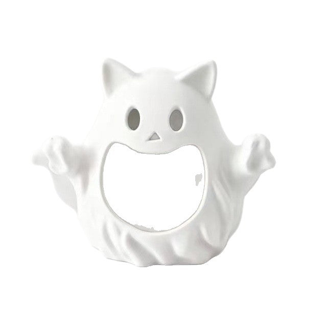 Ceramic tealight holder cat spirit with open basin and decorative design