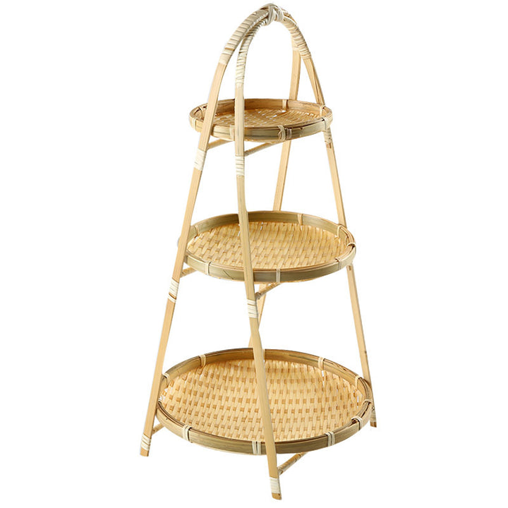 Unisex Three-Tier Serving Stand made of hand-woven natural material Kalsten