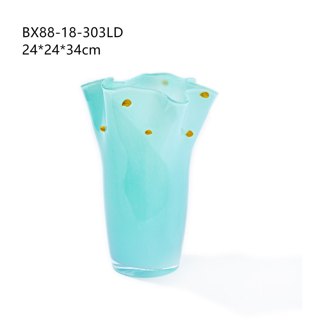 Handblown Tall Ruffled Rim Glass Vase Kalsten