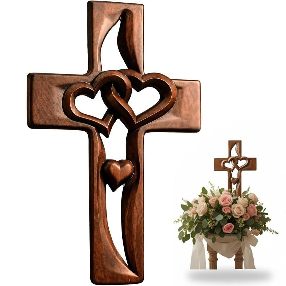 Wooden Heart-Embellished Cross Decoration Kalsten