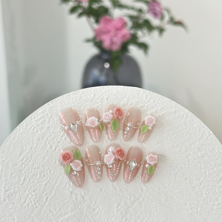 Floral Embellished Press-On Nail Set