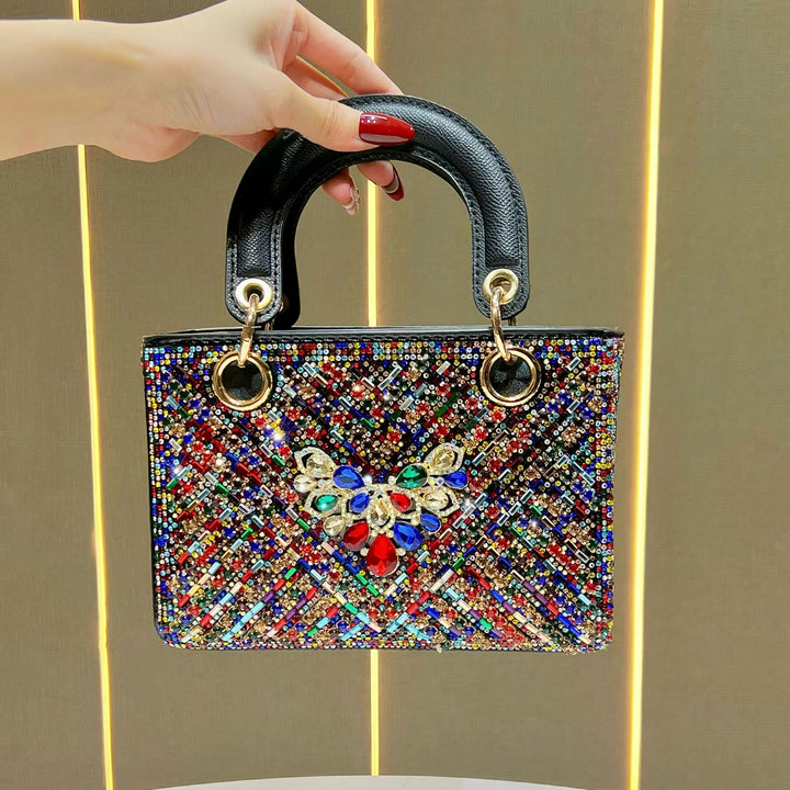 Ornate Crystal-Embellished Handheld Clutch