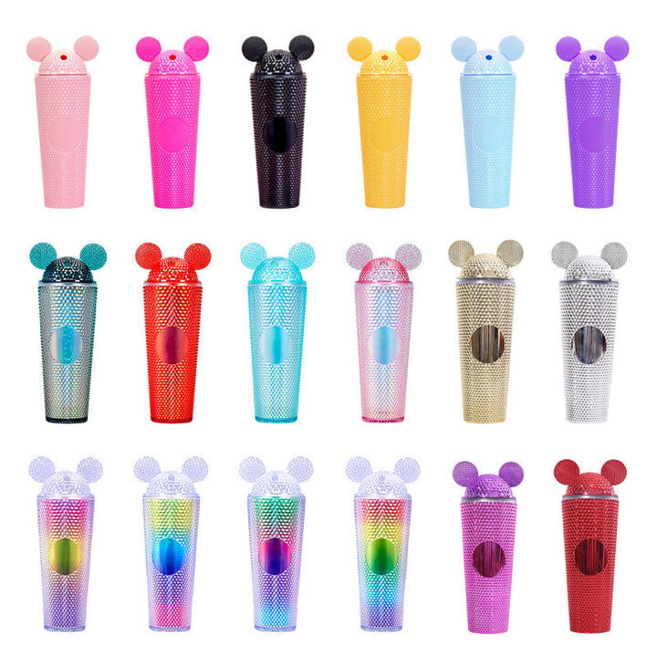 Studded Textured Reusable Tumbler With Decorative Ear-Top Screw Lid