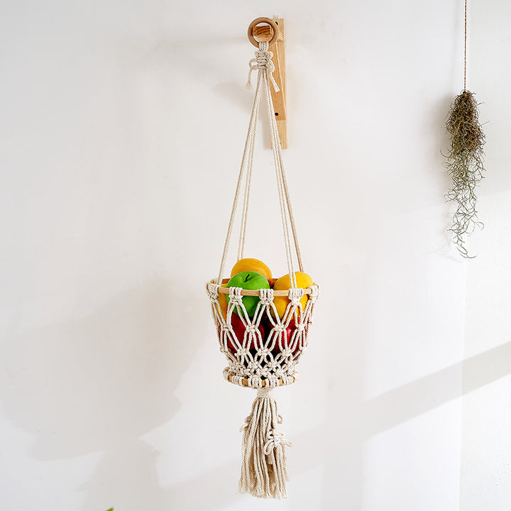 Macrame Hanging Planter with Wooden Accents Kalsten