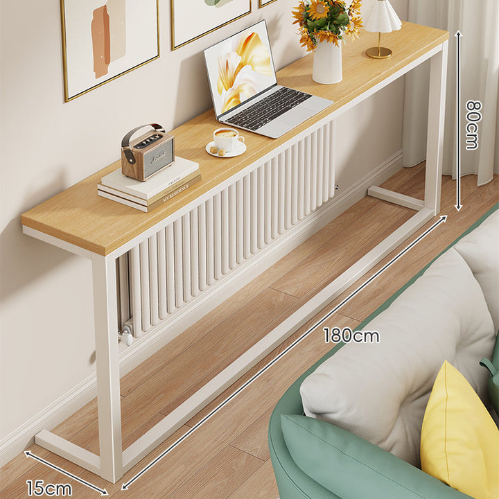 Slim Wooden-Top Metal Console Table for Sofa Back and Hallway