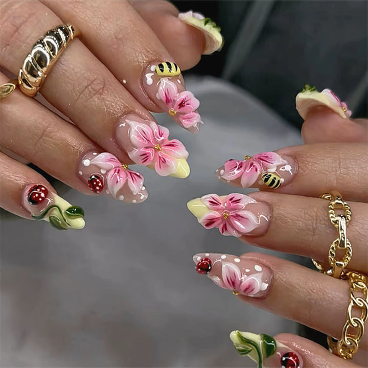 Floral-Designed Press-On Nail Art