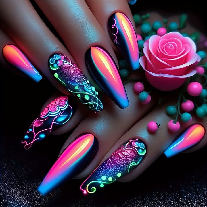 Creative artificial nails with neon accents Kalsten