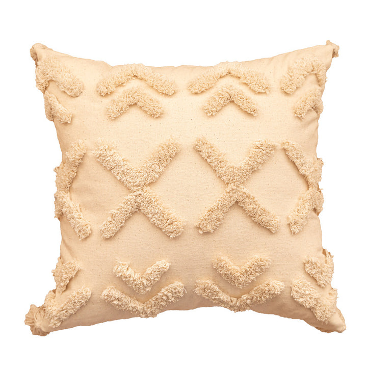 Textured Tufted Boho Shag Accent Throw Pillow with Tasseled Corners and Removable Cover