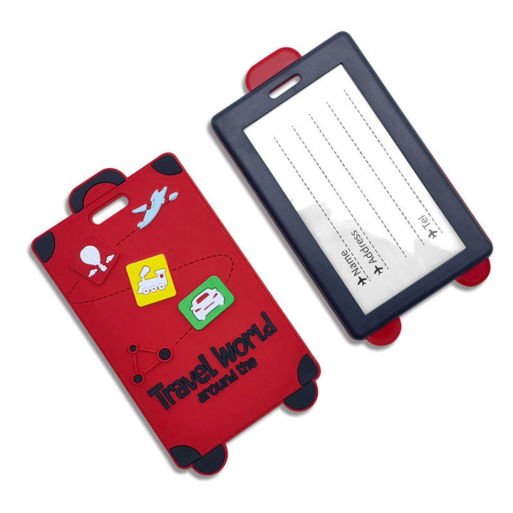 playful silicone luggage tag with clear ID window and embossed travel icons Kalsten