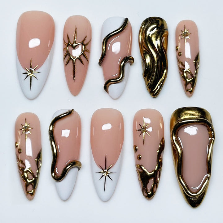 Acrylic nail set with luxurious gold accents and elegant designs Kalsten