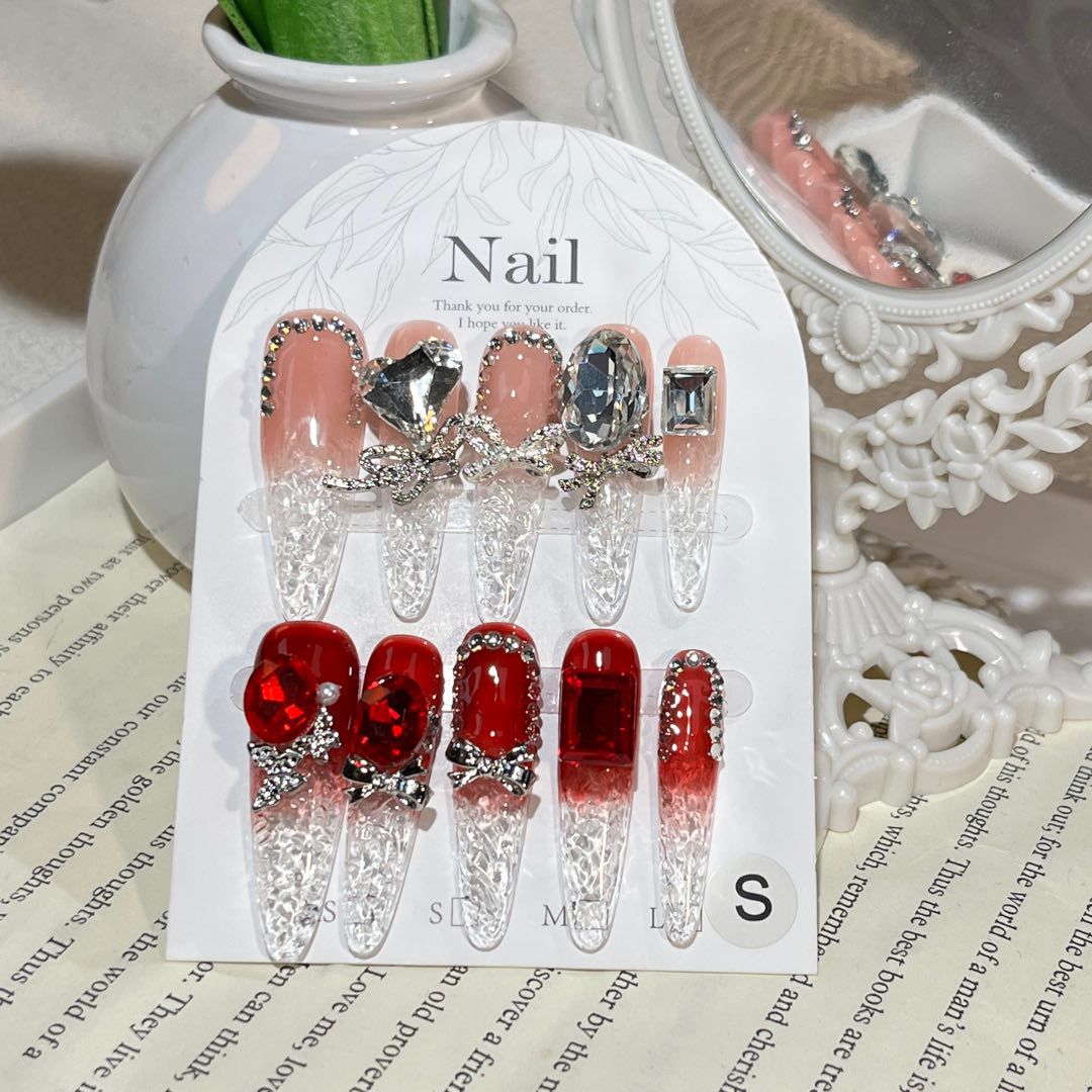 Gemstone-Embellished Stiletto Nail Extensions