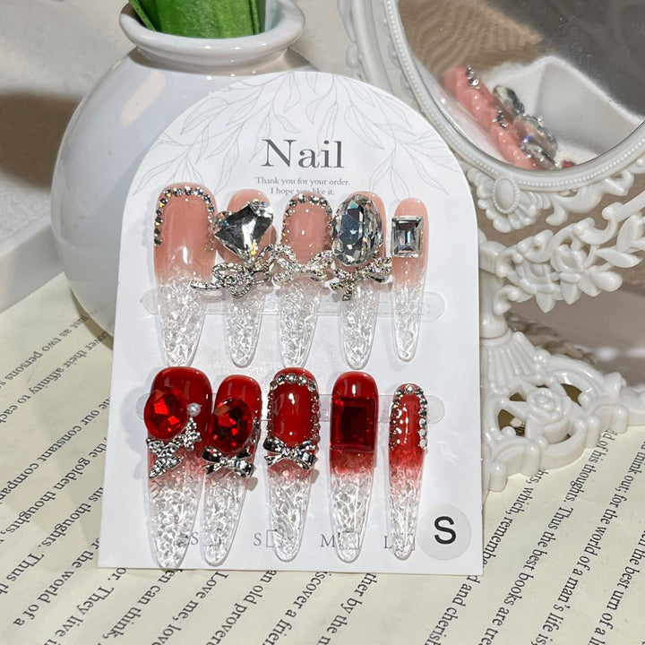 Gemstone-Embellished Stiletto Nail Extensions