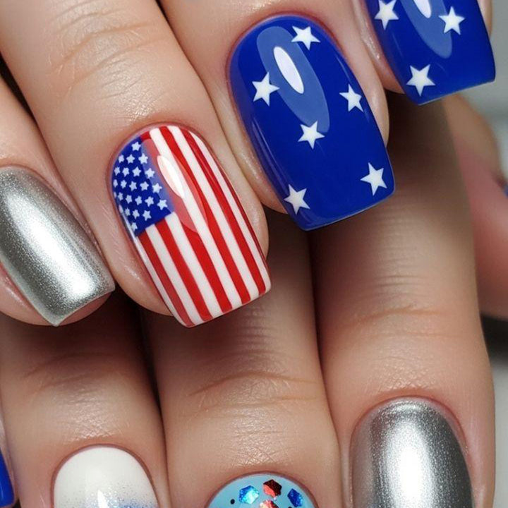 Creative art nail design in patriotic style Kalsten