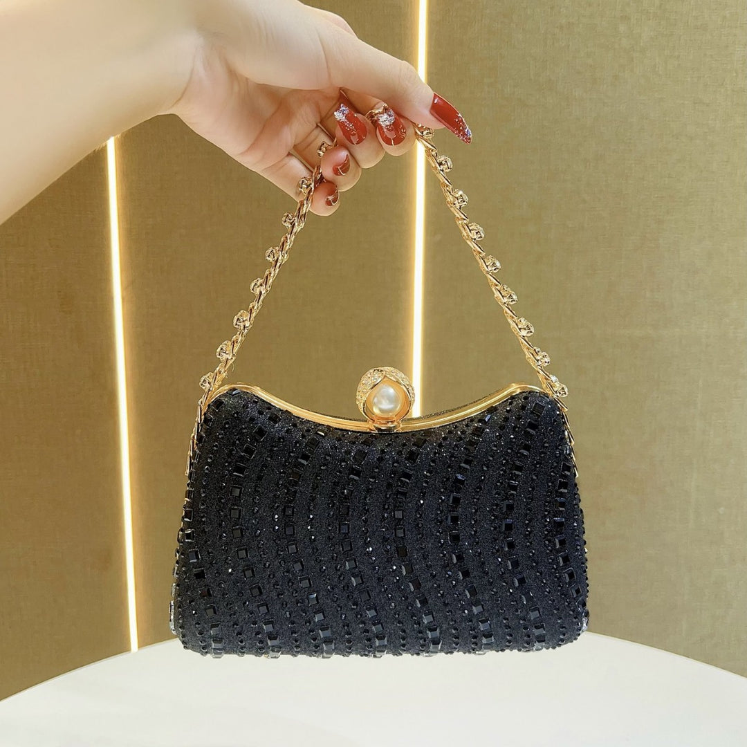 Pearl-Accented Beaded Evening Clutch