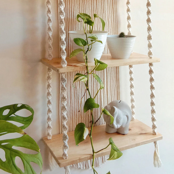 Macrame Plant Shelf with Decorative Hanging Design Kalsten