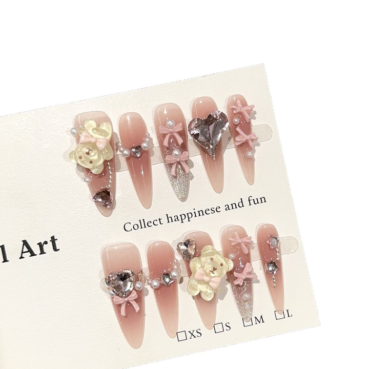 Decorative Press-On Nail Art Set with Charms