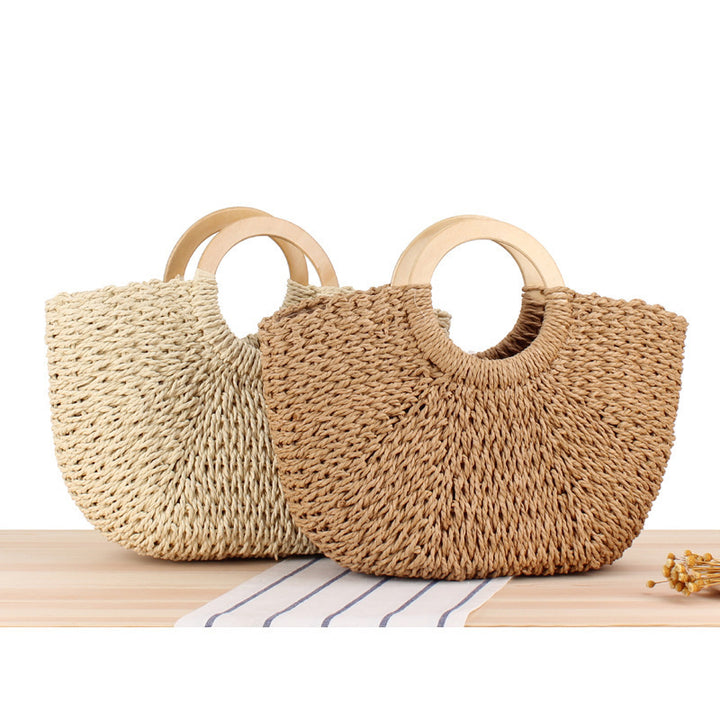 Designer bag made of hand-woven wicker with wooden handle Kalsten